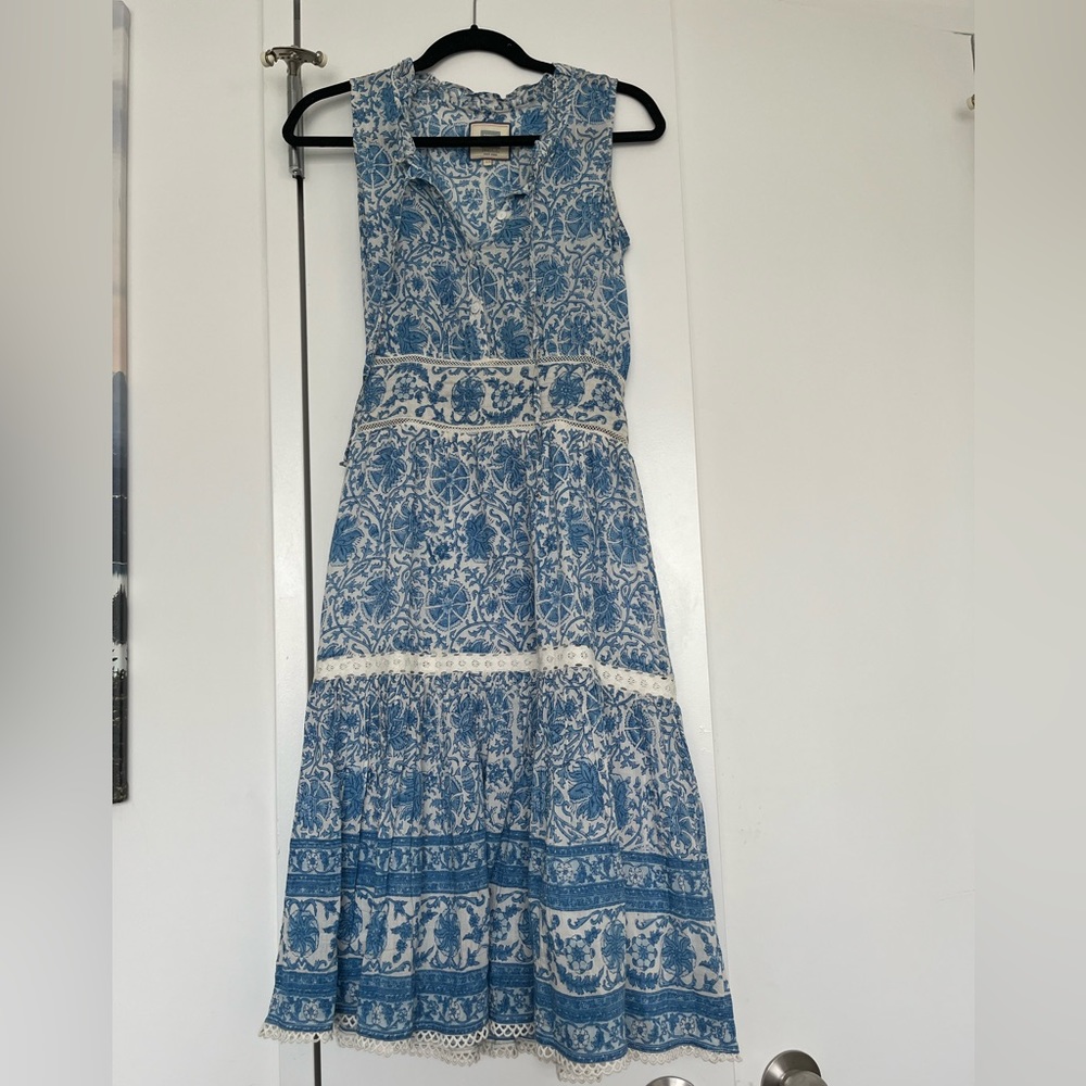BELL blue and white patterned midi dress, x-small